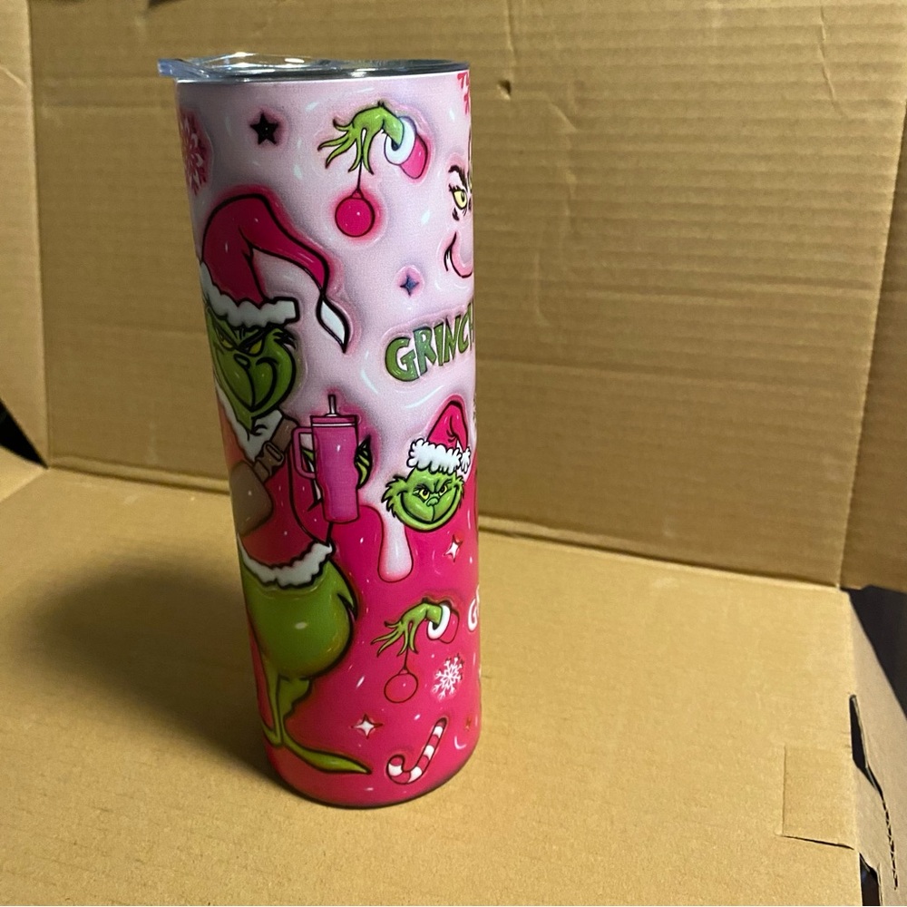Pink Grinch Christmas Skinny Tumbler - Picture 5 of 7